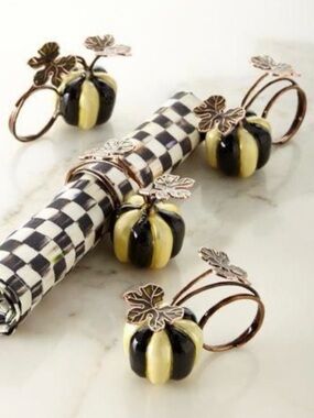 Mackenzie Childs Courtly Stripe Pumpkin Napkin Rings. Retired & HTF. NEW!
